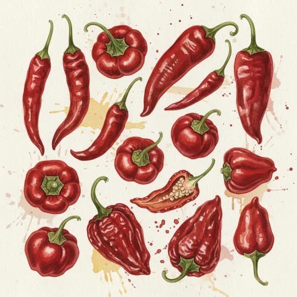 Dried Red Chilies botanical illustration
