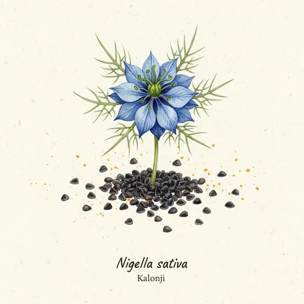 Nigella Seeds botanical illustration
