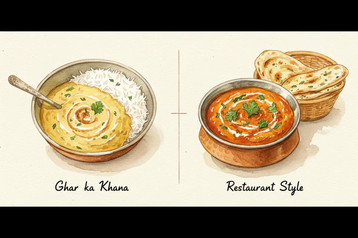 A balanced Indian thali with dal, vegetables, roti, rice, and raita